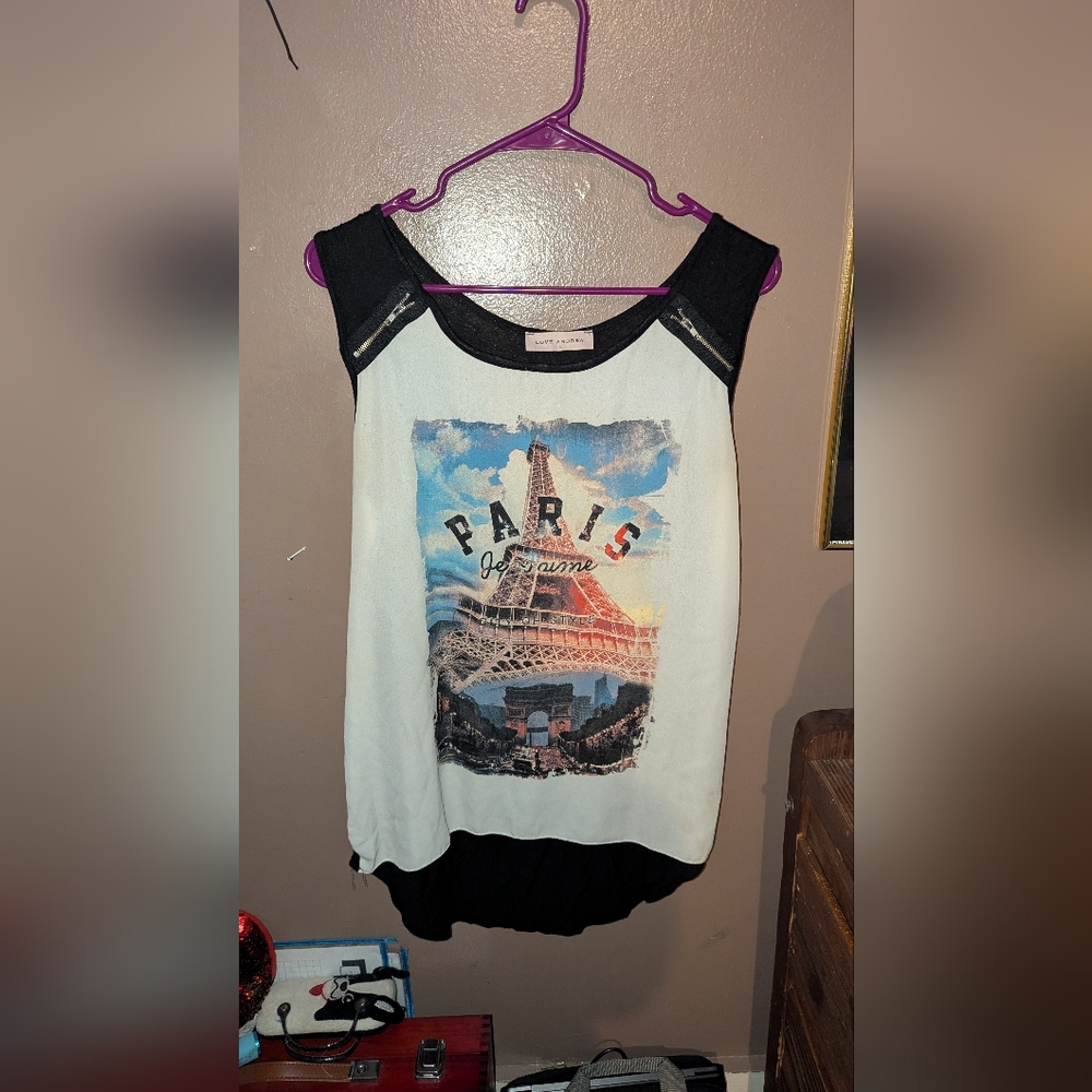 Paris Je T'aime Sleeveless Top (White/Black)